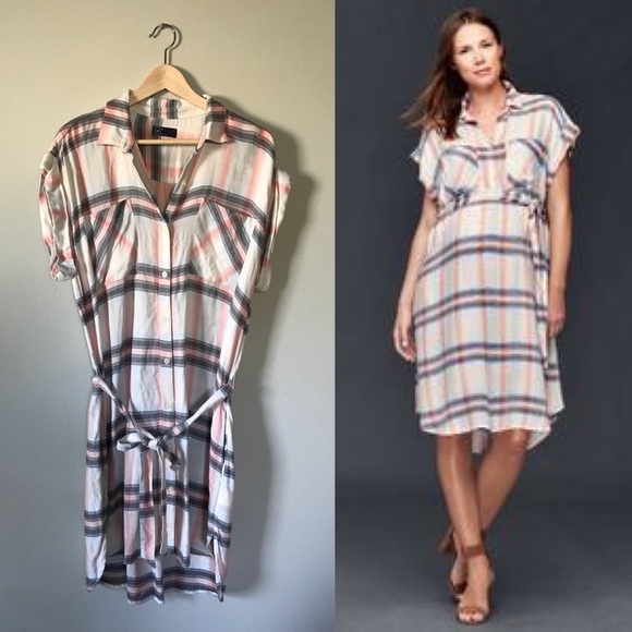 Gap Maternity Pink and White Plaid Shirt Dress - Picture 1 of 3